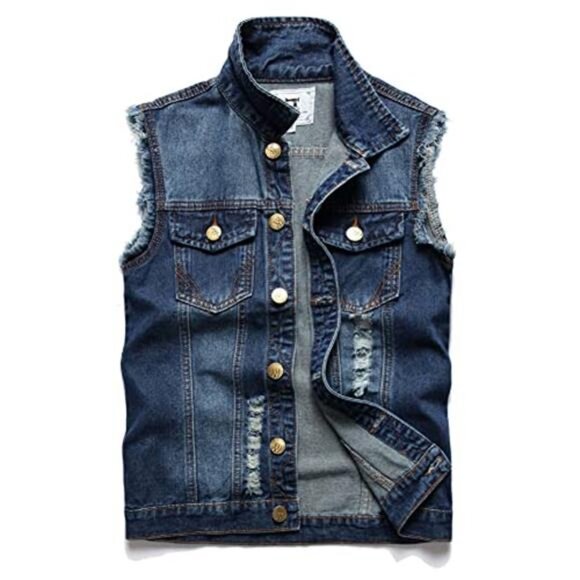 Jackets & Blazers - Mens Denim Vest Sleeveless Jacket Slim Fit Ripped Jean Vest Casual Summer Jacket